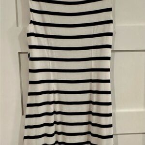 LOFT Black and White Striped Midi Dress